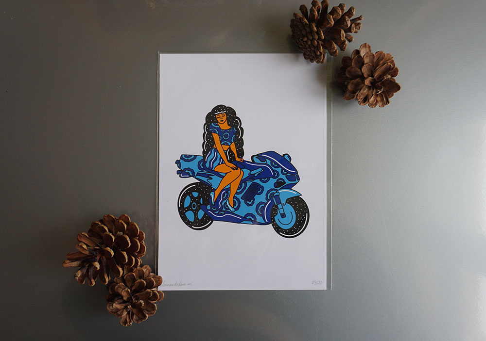 Illustration "La motarde céleste" en format A5 - Le Monde de Mimi